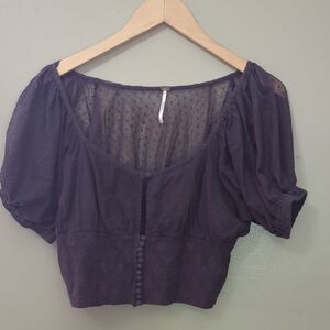 Free People Purple Buttoned Crop Blouse